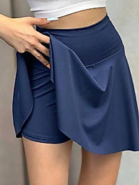 Kadın Belize Kumaş Yüksek Bel İçi Taytlı Mini Etek Şort etek Taytlı etek Tenis eteği Yoga eteği S-LACİVERT