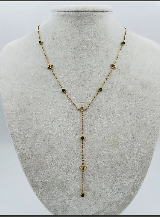 Gold çelik VIP yonca Y dekolte kolye 316L ÇELİK