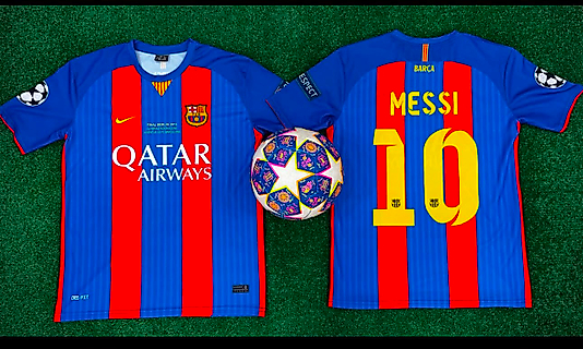 Mavi Kırmızı Çizgili 10 Numara Futbol Taraftar Tişörtü MESSİ