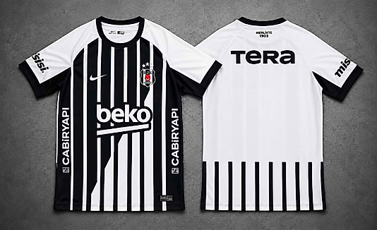 Siyah Beyaz Çubuklu Taraftar Tişörtü