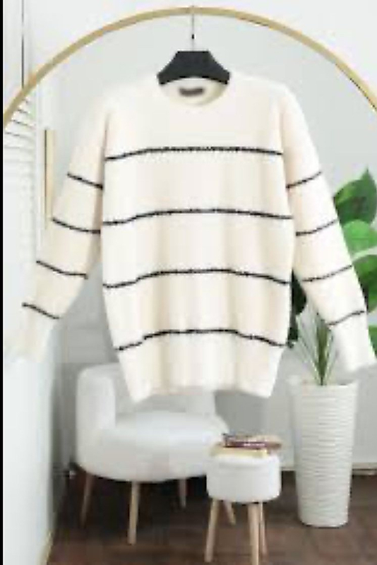 YUMOŞ ÇİZGİLİ KAZAK EKRU PREMİUM KALİTE