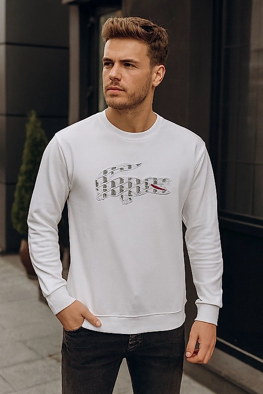 Logolu beyaz Unisex Sweatshirt