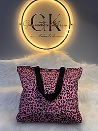 Pembe Leopar Desenli Büyük Omuz Çantası