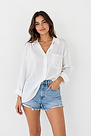 BEYAZ OVERSIZE KADIN GÖMLEK, TENCEL TENSEL KUMAŞ, RAHAT KESİM TEK CEPLİ BASİC GÖMLEK - STANDART