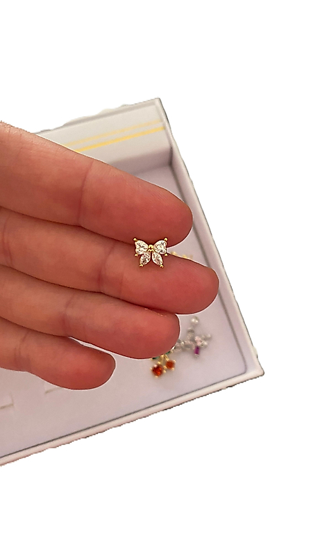 TAŞLI MİNİMAL KELEBEK TRAGUS HELİX KIKIRDAK KÜPE PEARSİNG GOLD
