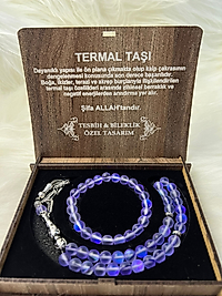 TERMAL TAŞI TESBİH & BİLEKLİK SETİ ÖZEL TASARIM AHŞAP KUTUSUNDA mor