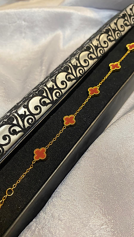 Çelik Mini Gold Bordo Cleef Bileklik