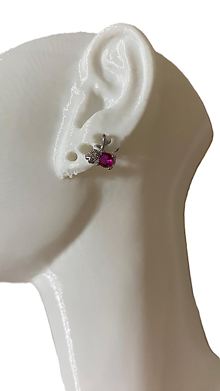 LALE TASARIM FUŞYA TAŞLI GÜMÜŞ TRAGUS HELİX PEARSING KIKIRDAK KÜPE ÇELİK