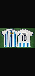 Beyaz Mavi Çizgili 10 Numara Futbol Taraftar Tişörtü MESSİ
