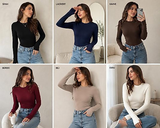 Modal kumaş Uzun Kollu Parmak Arası Geçiş Detaylı BADİ BODY Parmak geçmeli body