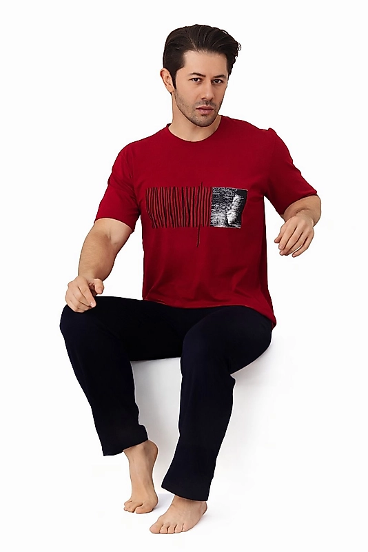SUDE ERKEK PİJAMA TAKIMI KISA KOLLU ALT UZUN - A300-05 VE A301-1173-1 %100 KOTON
