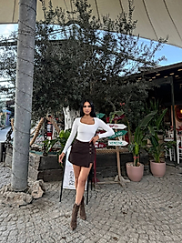KOT ŞORT ETEK YÜKSEK BEL ÇİFT KAPAMALI ASİMETRİK (Önden etek Arkadan şort) DENİM SKORT