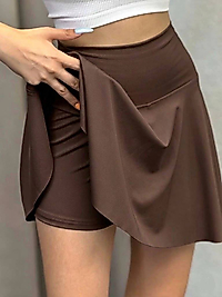 Kadın Belize Kumaş Yüksek Bel İçi Taytlı Mini Etek Şort etek Taytlı etek Tenis eteği Yoga eteği S-KAHVERENGİ
