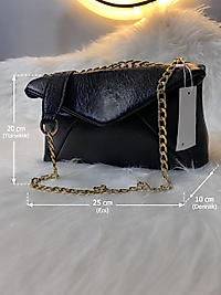 Kadın Kapaklı Zincir Askılı Omuz ve Çapraz Çanta 25x20x10 cm – Siyah