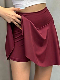 Kadın Belize Kumaş Yüksek Bel İçi Taytlı Mini Etek Şort etek Taytlı etek Tenis eteği Yoga eteği S-BORDO