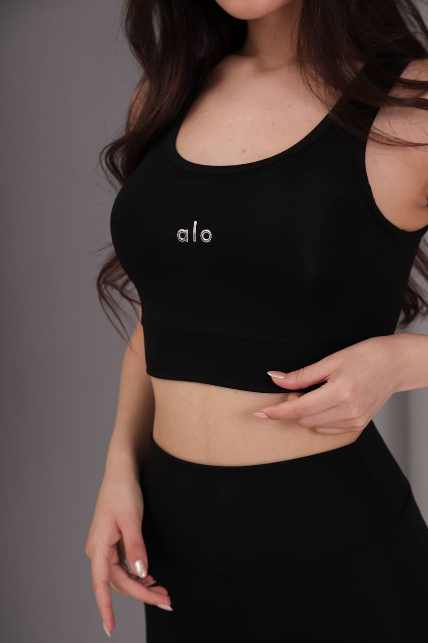 KADIN SİYAH CROP TOP ŞIK SPOR ATLET (alo yazılı) SADECE ÜST