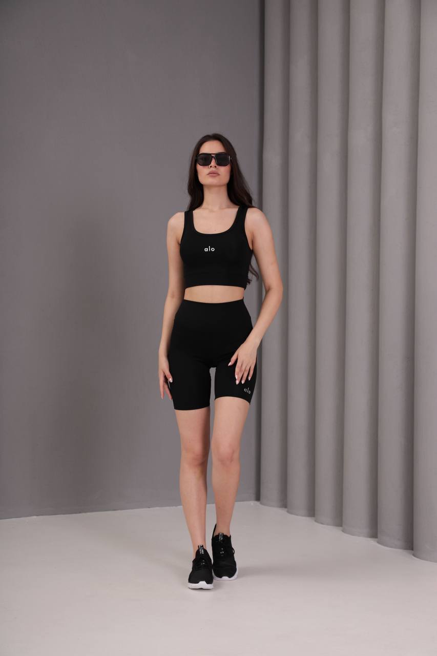KADIN SİYAH CROP TOP ŞIK SPOR ATLET (alo yazılı) SADECE ÜST