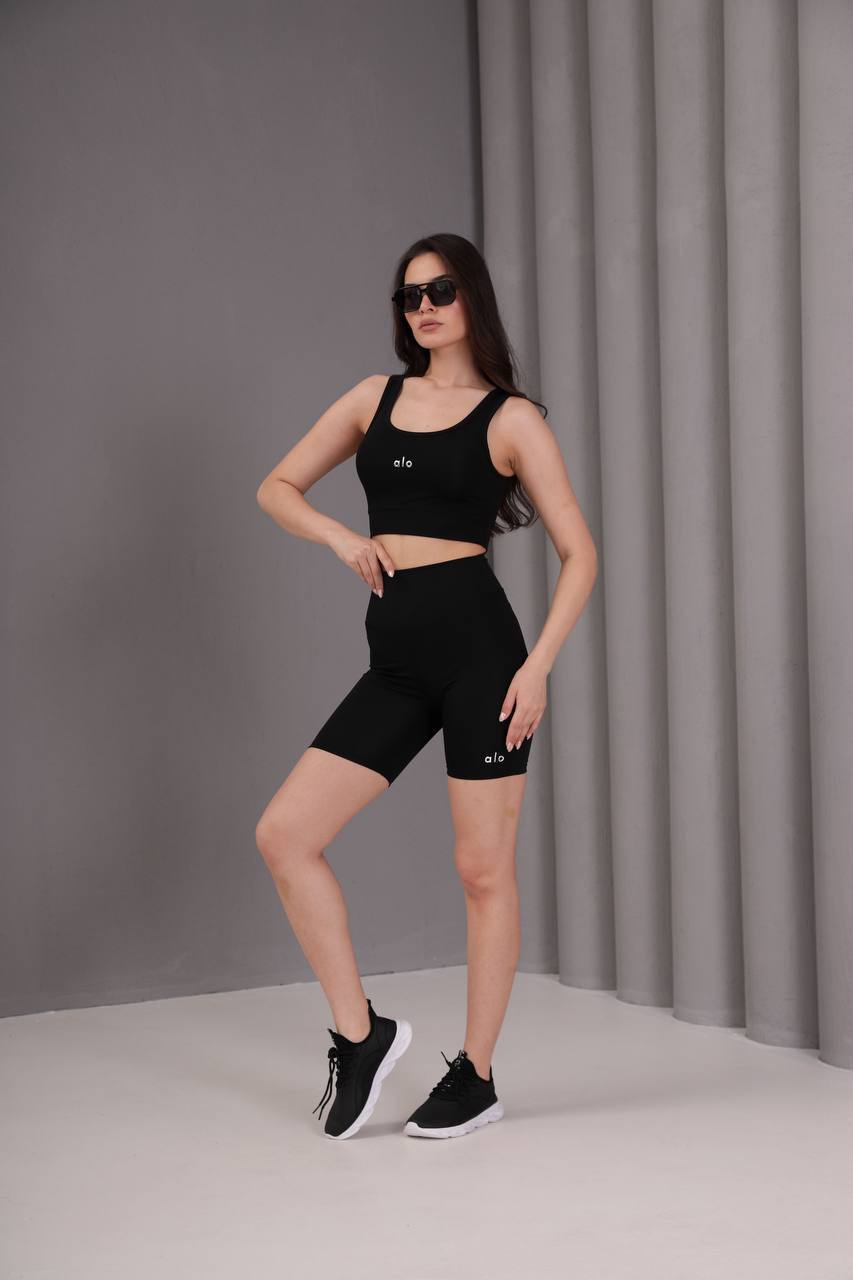 KADIN SİYAH CROP TOP ŞIK SPOR ATLET (alo yazılı) SADECE ÜST