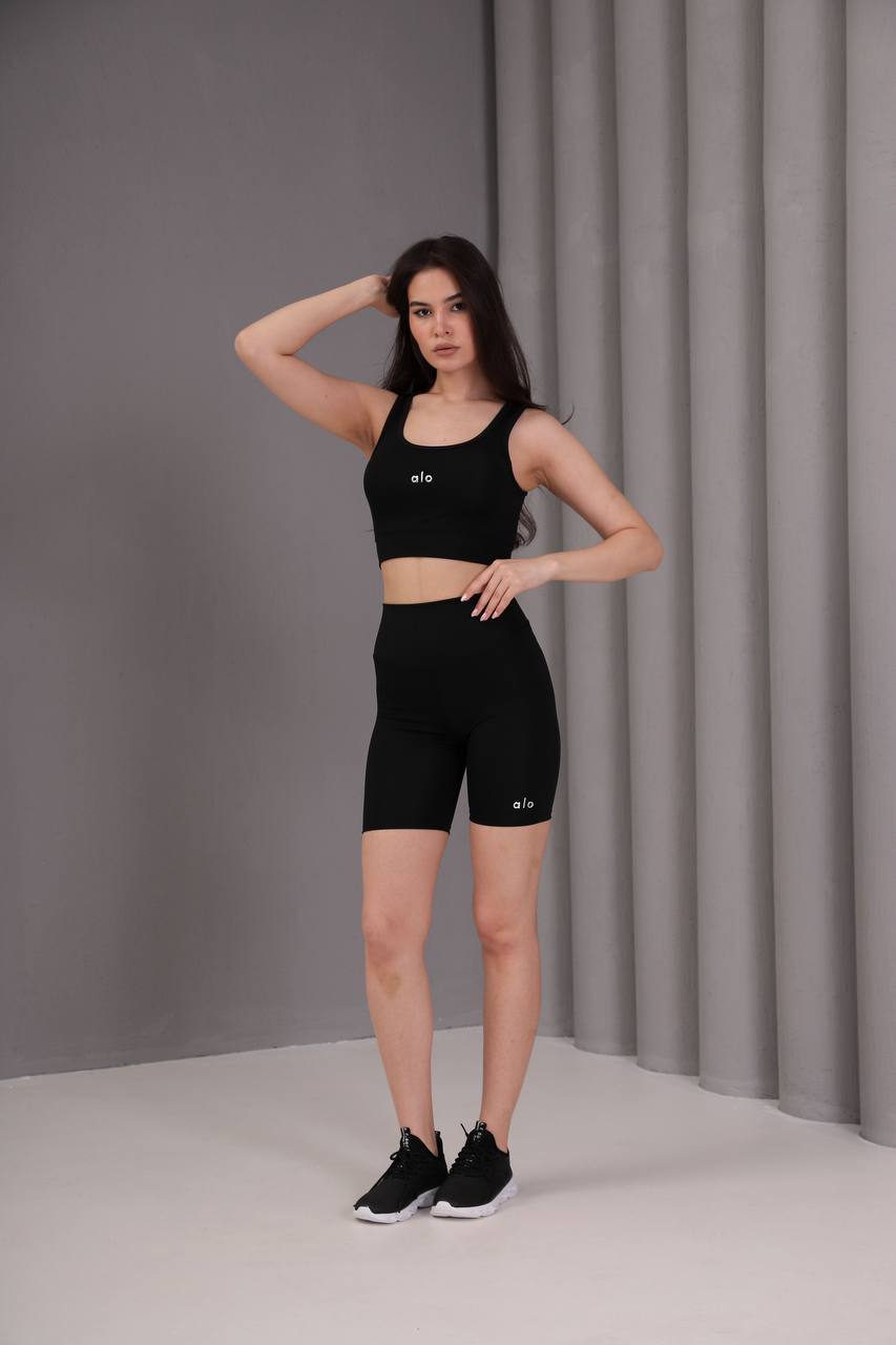 KADIN SİYAH CROP TOP ŞIK SPOR ATLET (alo yazılı) SADECE ÜST